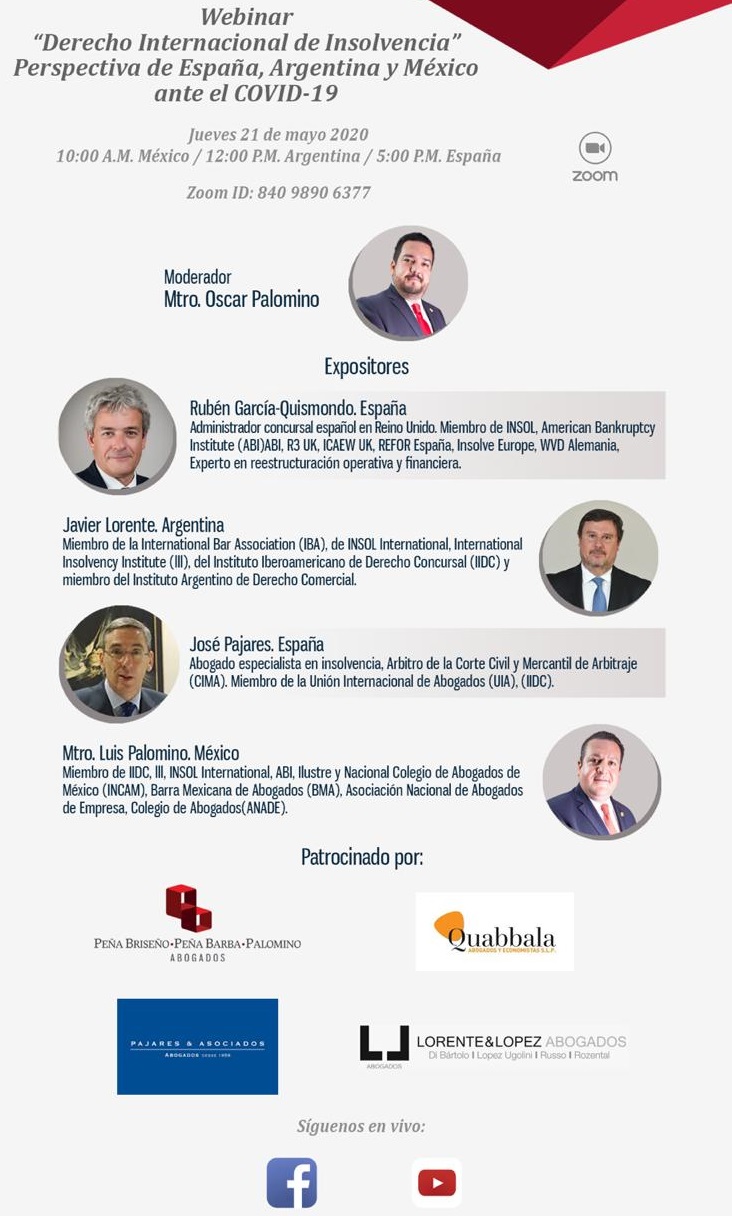 Mr. José Pajares participates in the Webinar: International Insolvency Law” Perspective of Spain, Argentina and Mexico before the Covid-19