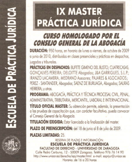 Pajares & Asociados Abogados desde 1.958, S.L. colabora con la escuela de práctica jurídica de la Facultad de Derecho